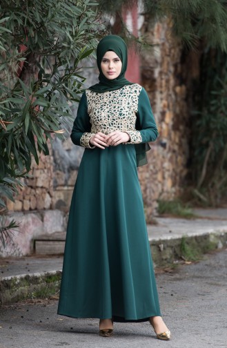 Emerald Green Hijab Evening Dress 3019-03