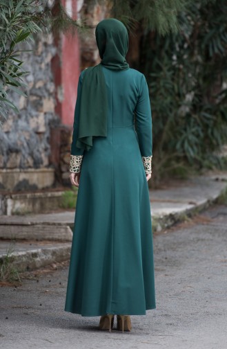 Emerald Green Hijab Evening Dress 3019-03