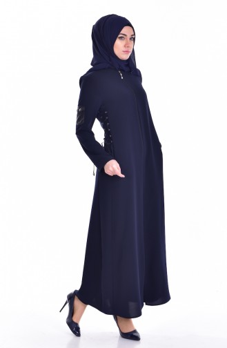 Abaya a Fermeture 24155-02 Bleu Marine 24155-02