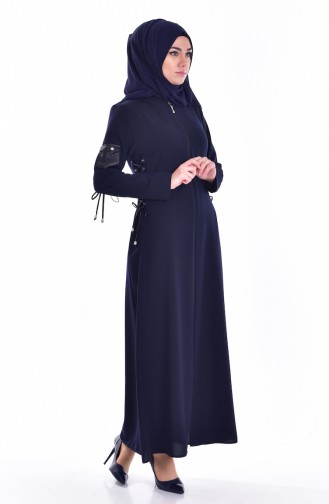 Abaya a Fermeture 24155-02 Bleu Marine 24155-02