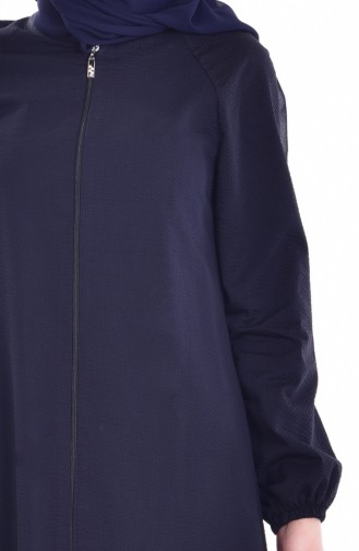 Zippered Abaya with Pockets 2201-01 Navy Blue 2201-01