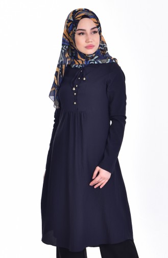 Button Detailed Tunic 2097-10 Navy Blue 2097-11
