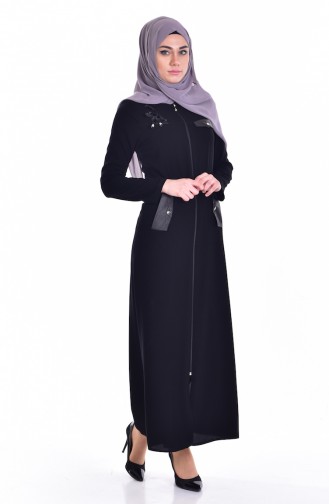 Abaya Détail Cuir 24153-01 Noir 24153-01