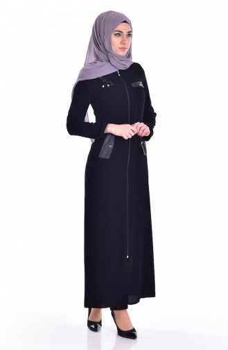 Abaya Détail Cuir 24153-01 Noir 24153-01