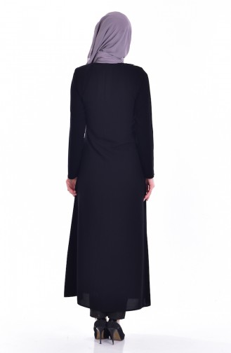 Leather Detail Abaya 24153-01 Black 24153-01