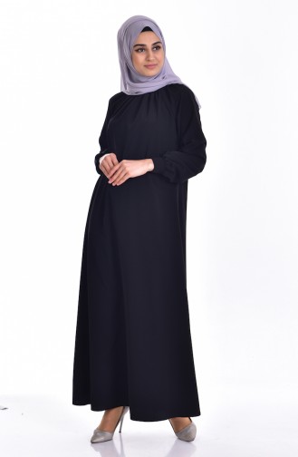 Kleid mit gummiertes Ärmeln 0021-08 Schwarz 0021-08