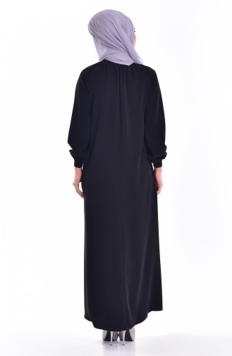 Kleid mit gummiertes Ärmeln 0021-08 Schwarz 0021-08