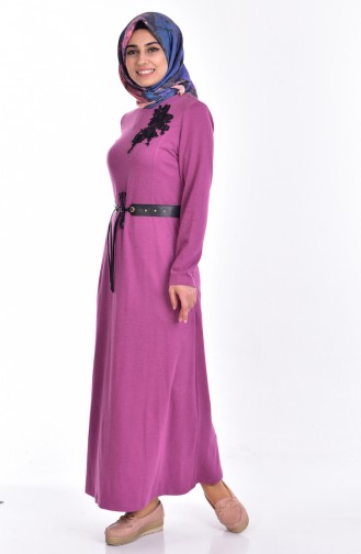 Embroidered Dress with Belt 9220-02 Dry Rose 9220-02