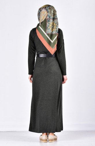 Embroidered Dress with Belt 9220-04 Khaki Green 9220-04