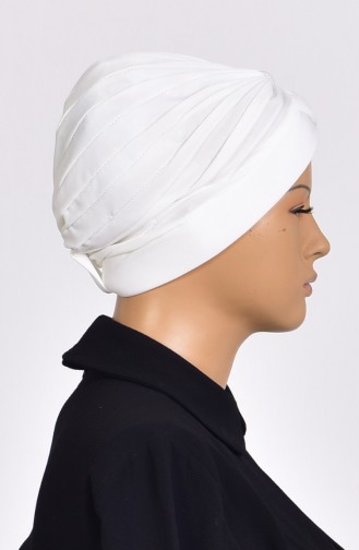 Bonnet Turban Prêt avec Perles 1007-04 Creme 1007-04