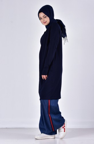 Sefamerve Oversize Peigné Hijab 0413-04 Bleu Marine 0413-04