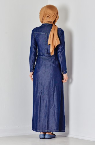 Denim Dress with Pockets 9149-01 Navy Blue 9149-01