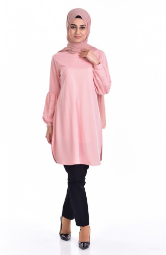 Tunic with Pearls on Sleeves 9307-01 Powder 9307-01