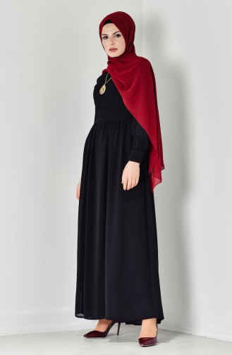Büzgülü Kemerli Elbise 50103-06 Siyah