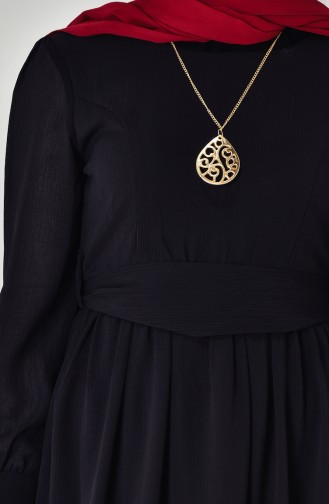 Büzgülü Kemerli Elbise 50103-06 Siyah