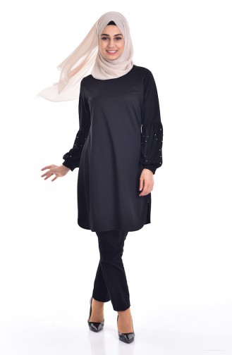 Tunic with Pearls on Sleeves 9307-03 Black 9307-03