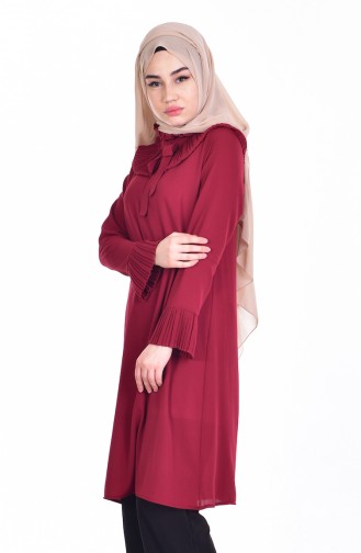 Pilise Detaylı Tunik 1109-07 Bordo