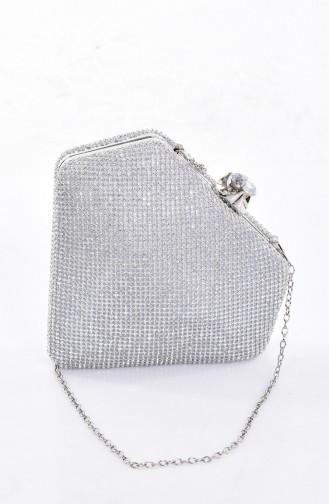 Ladies Evening Bag with Stones 0881-02 Silver 0881-02