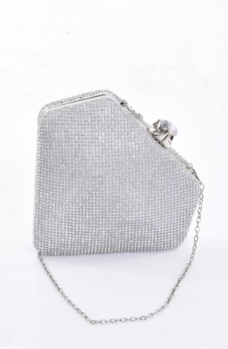 Damen Abendtasche mit Swarovski Steindetail  0881-02 Silber 0881-02