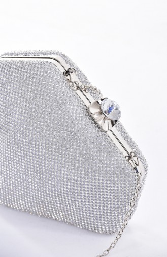 Damen Abendtasche mit Swarovski Steindetail  0881-02 Silber 0881-02