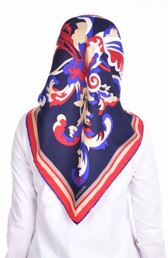 Patterned Twill Scarf 503153-15 Navy Blue Red 15