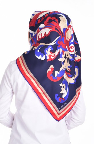 Patterned Twill Scarf 503153-15 Navy Blue Red 15
