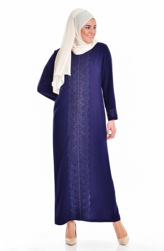 Robe Pierre İmprimé Grande Taille 6104-04 Bleu Marine 6104-04