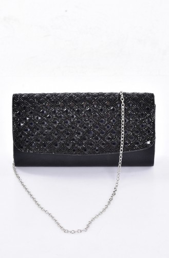 Damen   Quadrat Abendtasche mit Swarovski Steindetail  0487-04 Schwarz 0487-04