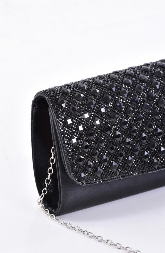 Damen   Quadrat Abendtasche mit Swarovski Steindetail  0487-04 Schwarz 0487-04