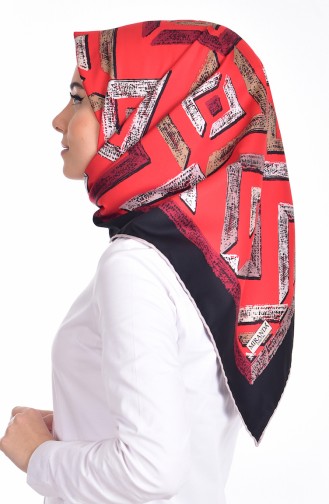 Patterned Twill Scarf 503153-04 Black Red 04