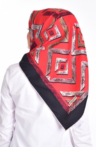 Patterned Twill Scarf 503153-04 Black Red 04