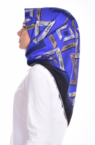 Patterned Twill Scarf 503153-13 Black Saxe Blue 13