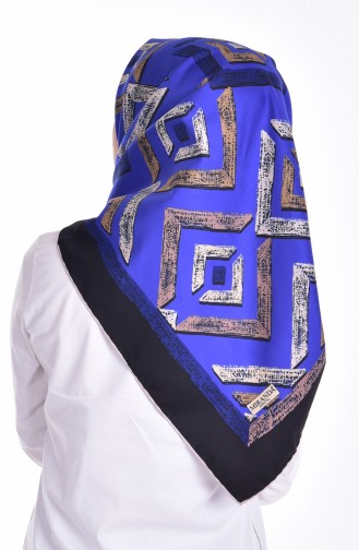 Patterned Twill Scarf 503153-13 Black Saxe Blue 13