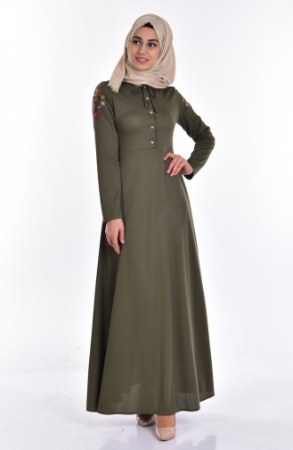 Light Khaki Green Hijab Dress 8082-13