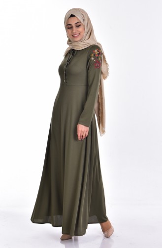 Light Khaki Green Hijab Dress 8082-13