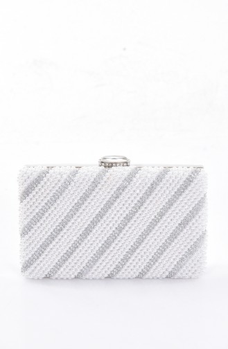 Sac de Soirée avec Perles pour Femme 0869-01 Blanc 0869-01