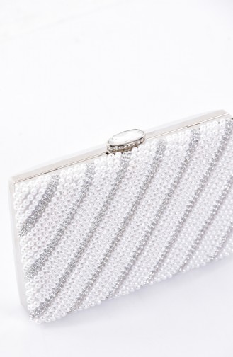 Sac de Soirée avec Perles pour Femme 0869-01 Blanc 0869-01