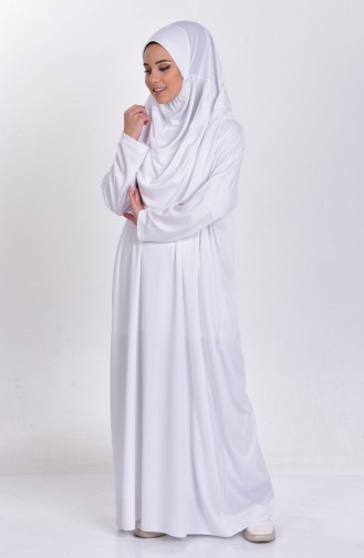 Sefamerve Çantalı Pratik Namaz Elbisesi 0900-08 Beyaz