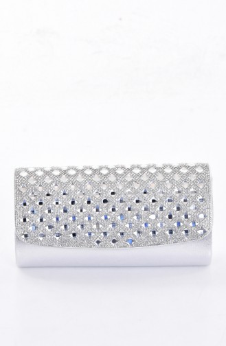 Ladies Square Evening Bag with Stones 0487-02 Silver 0487-02