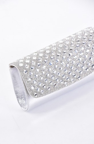 Ladies Square Evening Bag with Stones 0487-02 Silver 0487-02