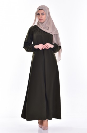 Elastic Sleeve Dress 0021-15 Khaki Green 0021-15