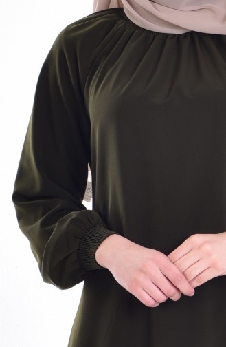 Elastic Sleeve Dress 0021-15 Khaki Green 0021-15