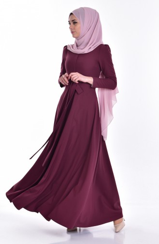 Hijab Kleid mit Gürtel 3019-01 Zwetschge 3019-01