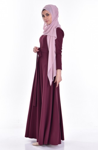 Hijab Kleid mit Gürtel 3019-01 Zwetschge 3019-01
