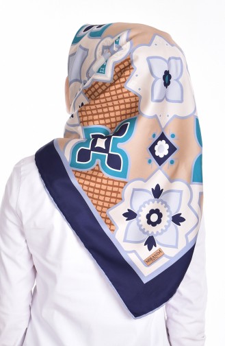 Patterned Twill Scarf 503152-06 Navy Blue Ice Blue 06