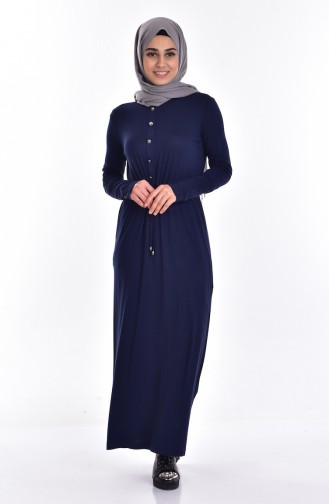 Dress with Belt and Strings 1638-02 Navy Blue 1638-02
