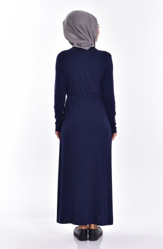 Dress with Belt and Strings 1638-02 Navy Blue 1638-02
