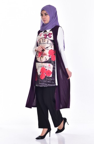 Tunik Yelek İkili Takım 7650-01 Mor