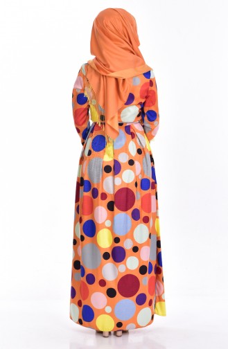 Polka-Dotted Dress with Belt 9448-02 Orange 9448-02