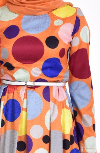 Polka-Dotted Dress with Belt 9448-02 Orange 9448-02